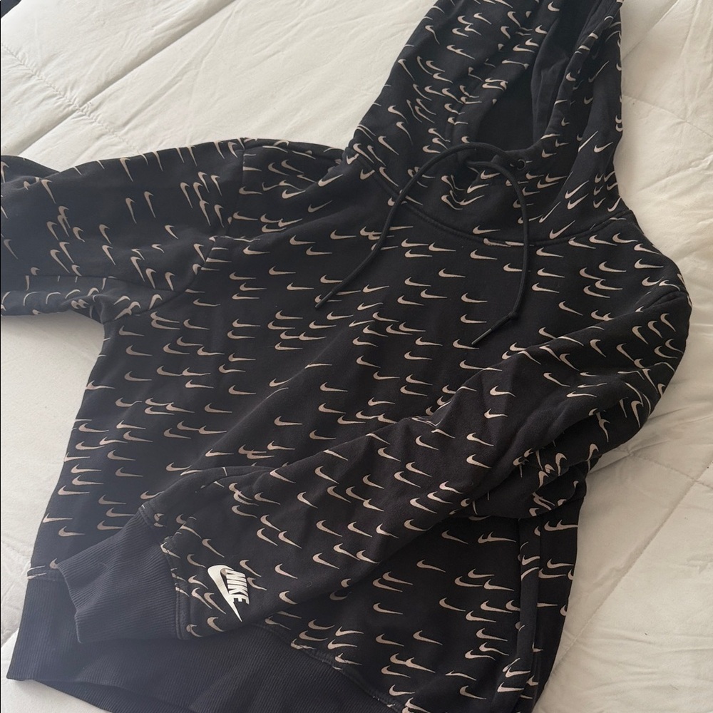 Nike Black Hoodie with Cream Swoosh Allover Print